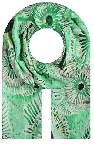 Majea Damen Halstuch mit goldfarbenem metallic-print, 180cm x 90cm, 100% Viskose, Maschinenwäsche, Grün