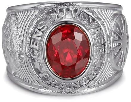 BOBIJOO Jewelry - Bague universitaire Gens du voyage France Gitan Acier inoxydable Argent Rouge rubis - 60 (9 US)