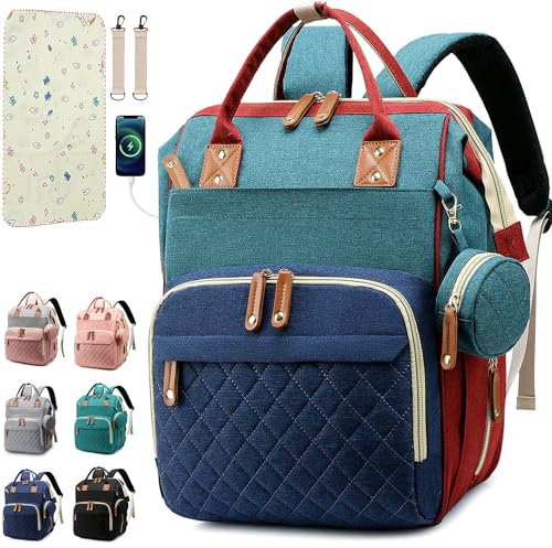 SHITIESHOU Wickeltasche, Rucksack, Babytasche, Mädchen, Jungen, Wickeltasche für Vater, Mutter, mit Pad, 16 Taschen, Schnullertasche, große Wickeltaschen, Uni für Reisen (bunt)