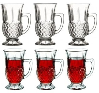 Pasabahce Premium Classic Turkish Tea Cups with Handles, Set of 6, Perfect for Tea Party, Gifts, Housewarming, Weddings, Anniversary, 5.25 Oz