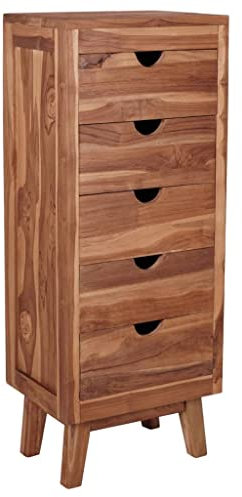 vidaXL Teak Massiv Sideboard mit 5 Schubladen Kolonialstil Kommode Schrank Anrichte Schubladenschrank Beistellschrank Highboard 40x30x100cm
