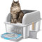 Suzzipaws Bandeja de arena para gatos de acero inoxidable de 8 pulgadas de profundidad con tapa, caja de arena extra grande para gatos grandes, caja de arena de metal XL con recinto de pared alta