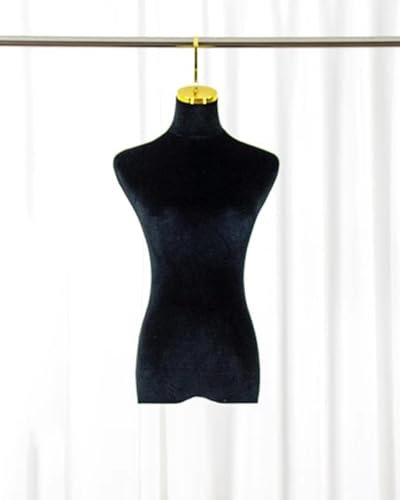 Schaufensterpuppe Hängender Mannequin-Halbkörper, Hochzeitskleid-Schneiderform mit Metallhaken, Elegante Damenpuppe mit Samtbezug, Nähpuppe Schneiderpuppe ( Color : Black , Size : Short Hook 10cm(4in)