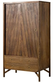 MASSIVMOEBEL24.DE | LOS Angeles Kleiderschrank aus Massivholz #111 | aus Mangoholz - braun/weiß geölt | 7 Fächer + 2 Schubladen | 100x60x180 cm | Schrank mit goldfarbenen Griffmulden