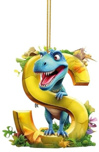 Christmas Tree Decorations Funny Dinosaur Initial 26 Letter Cute Cartoon Dinosaur Acrylic Hanging Decorations A to I Alphabet Xmas Pendants for Home Party Decor (Gold, 15cm*8cm*1cm)