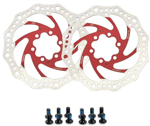 Yongness Disco de freno de bicicleta 2 piezas 140 mm/160 mm/180 mm/203 mm disco de freno con 12 tornillos, disco de freno de acero inoxidable (Rojo 160mm)