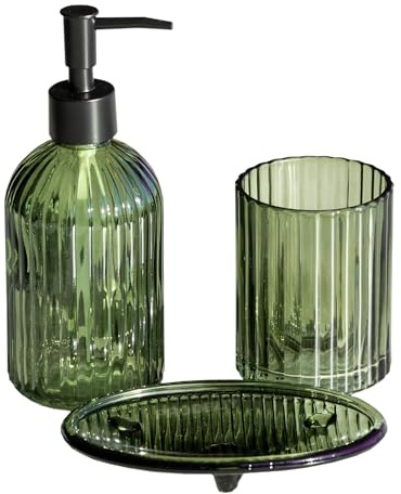 Green Glass 3 Piece Bathroom Sink Accessory Set