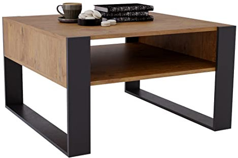 MRBLS Couchtisch – modernes rustikales Design – Wohnzimmer-Tisch Beistelltisch Kaffeetisch Sofatisch Teetisch aus Holz (Retro Eiche - Schwarz Matt) - 68 x 45 x 71,5cm (B/H/T)