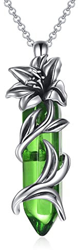 YFN Lily May Flower Birth Necklace for Women Sterling Silver Green Quartz Healing Stone Pendant Birthday Gifts for Mom Her Daughter