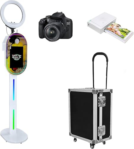 WideMeet Tragbare Kamera Photo Booth mit 15,6 Zoll Touchscreen Selfie Photobooth DSLR Photo Booth Maschine für Hochzeiten Partys Events (Weiße Maschine, Full Set)