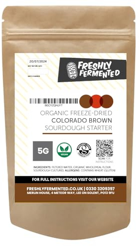 Freshly Fermented Colorado Brown Sourdough Dried Sourdough Starter, Colorado Brown Starter | Certified Organic Freeze Dried Culture | Hearty Whole Wheat Loaves | 10g Sachet Makes 50+ Loaves