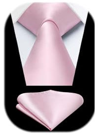 HISDERN Ensemble cravate et mouchoir pour homme - Cravate rose classique en soie pour fête de mariage