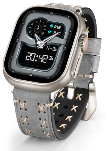 BINLUN Correa de Reloj Cuero Compatible con Apple Watch Ultra 49mm Crazy-Horse Aceite Grano Manual Vintage X-Forma Pulseras de Repuesto Piel para Hombre Compatible con iWatch Ultra/Ultra 2