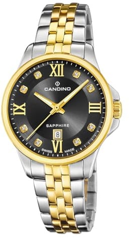 Candino Swiss Damenuhr Analog aus Edelstahl 316l Multi | Quarzwerk, Widerstandsfähiges Saphirglas, Wasserdicht 5 ATM, Kalender C4767/5