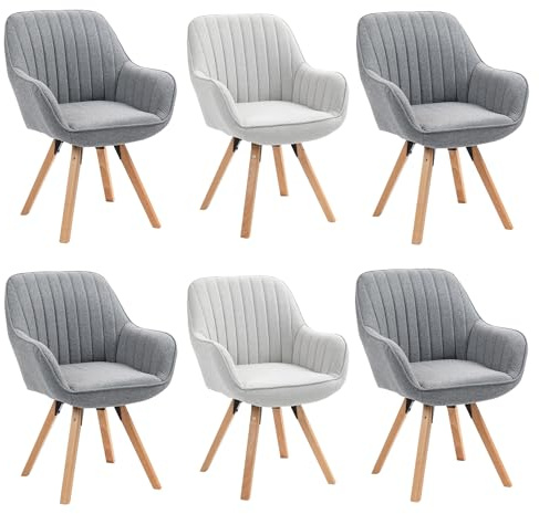 MEUBLE COSY Esszimmerstühle Drehbar 6er Set Küchenstuhl Polsterstuhl Drehstuhl mit Armlehne Sessel Schminkstuhl aus Stoff Massivholzbeine für Esszimmer Wohnzimmer Arbeitszimmer, Bunt