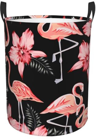 Panier à linge, flamant rose et feuilles tropicales, panier à linge en tissu imperméable avec poignées, panier de rangement pliable