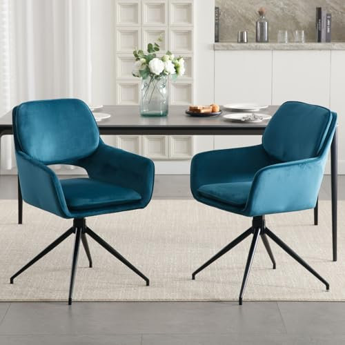 Wahson Esszimmerstühle 2er Set, Polsterstuhl mit Armlehnen Stuhl Esszimmer Esstisch Drehbarer Küchenstuhl Wohnzimmerstuhl mit Metallfuß, Samt, Blau