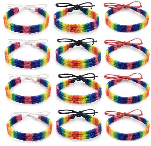 SKDFHOD 12 Stück Freundschaftsarmbänder Geflochten, Gewebte Armbänder Regenbogen, Glücksarmband, Einstellbares Handgelenk Armband, mit Liebe handgefertigt für Teen Männer Frauen(Regenbogen)