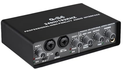 YIWEOG Interfaccia audio USB per la registrazione Scheda audio professionale con alimentazione Phantom a 48 V LoopBack Scheda audio esterna USB Plug and Play Monitoraggio a latenza zero per concerti m