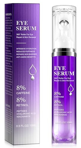 Koffein Retinol Augenserum, Anti Aging Augencreme mit 360°-Massageball, Augencreme Gegen Falten, Reduziert Tränensäcke, Falten und Feine Linien Niacinamid Peptide Anti Falten Eye Cream Augenserum 15ML