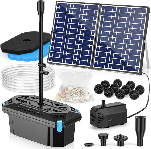 NFESOLAR Solar Pond Filter Pump Kit for Outdoor Pond, 30W Solar Water Fountain with 200 GPH Submersible Pump, 4 Sprayers, 16.4ft Cable, 6.6ft Tubing for Koi Pond, Fish Tank and Garden Water Features