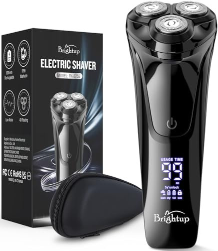 Brightup Electric Razor for Men, 2025 Upgraded Electric Shavers for Men, USB-C Rechargeable, Wet & Dry Shaver with Pop-up Trimmer and Travel Case, Black