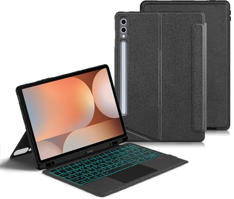 HENGHUI Backlit Keyboard for Galaxy Tab S9 FE+/S10+/S9+ 12.4 Inch Keyboard Case with Trackpad Support Portrait Mode Magnetic Detachable Backlight Business
