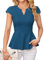 Women's Summer Elegant Peplum Blouse Solid Short Cap Sleeve Slim Fit Blouse V Neck Business Office Tops Cerulean M