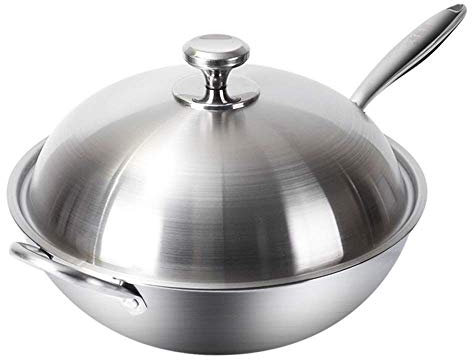 MMRTDJDR Einfach zu reinigende Pfanne 304 Edelstahl Wok Full Wabe No-Smoke Non-Stick-Kocher-Induktionskocher Gas-Rühre-Eisen-Topf