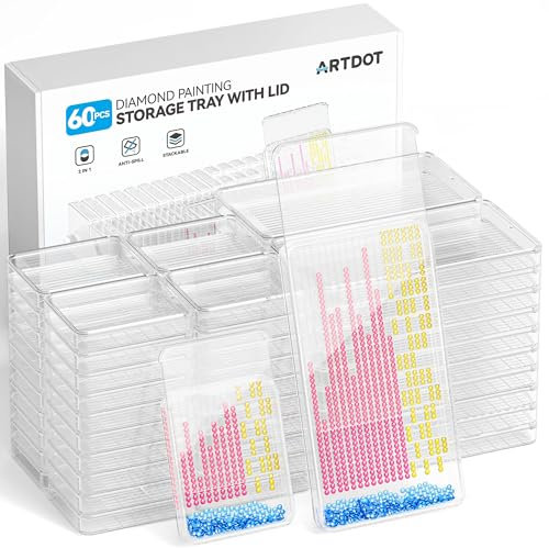ARTDOT 60-Piece Diamond Art Storage Trays Kits for Adults with Lids, 2-in-1 Stackable Diamond Painting Accessories and Tools
