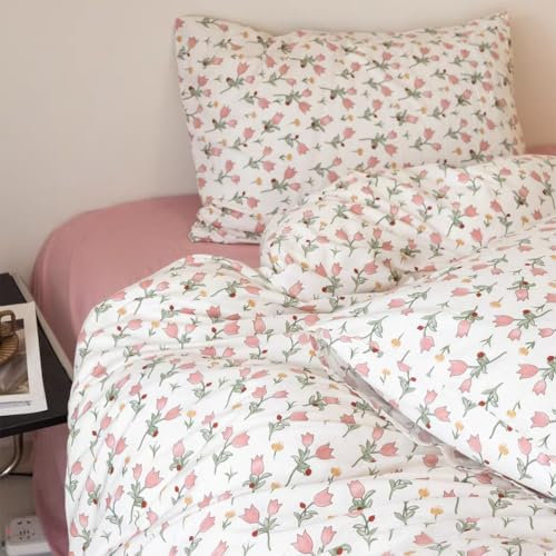 Michorinee Housse de Couette 220x240 Fleurs Rose - Parure de Lit Motif Floral avec Fermeture Éclair - Linge de Lit 2 Personnes Adulte avec 2 Taies d'oreiller 65x65 cm