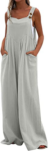 Salopette Donna Estiva - Tutina Donna Elegante Senza Maniche Larghi Bretelle Jumpsuit Spallacci Regolabili Tinta Unita Gamba Larga Tutina con Tasche da Spiaggia