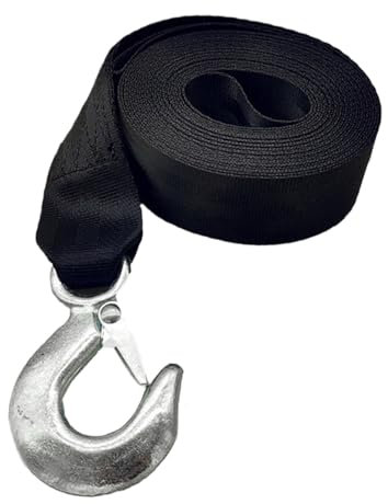 Sangle de treuil de remorque – Sangles de bateau pour remorque | Sangle de treuil de bateau avec crochet | Sangle de remorquage robuste | Accessoires de treuil de résistance à la rupture de 4,5 kg |