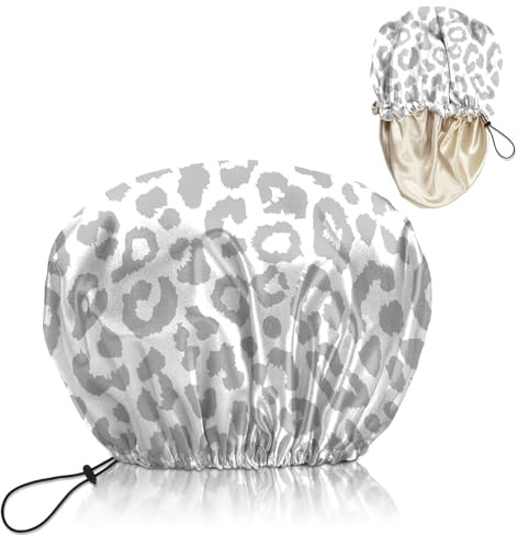 BHAHB Luxury Shower Cap Reusable Double Layer Elastic Adjustable Satin Lined Hair Bath Cap Cute Aesthetic Women Girls
