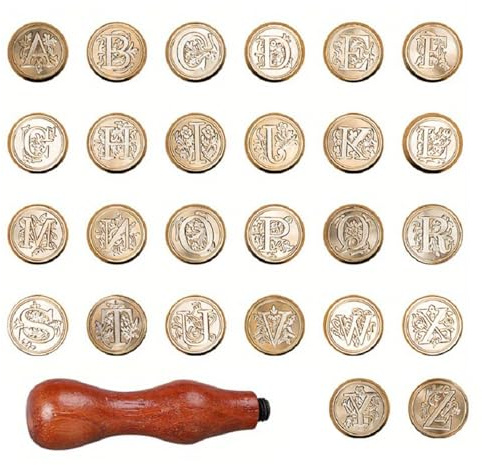 Wachse Siegelstempel Set Siegelwachse Stempel Kupfer Siegel + Holzgriff Vintage Alphabete Buchstaben Siegel Wachse Stempel Kits Wachs Siegel Stempel Set