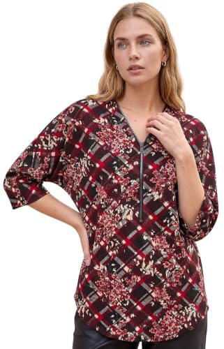 Roman Front Zip Top for Women UK Ladies Brushed Blouse Soft Jumper Smart Casual Work Winter Autumn Spring Warm Long 3/4 Short Sleeve V Neck Sweater T-Shirts - Wine - Size 10