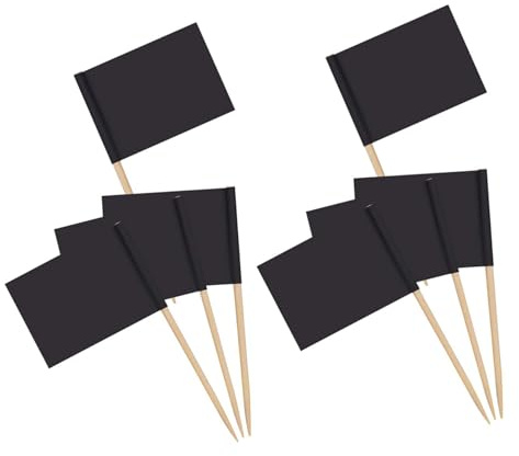 Toyvian 200 Stück Blanko Zahnstocher Flaggen Schwarz Weiß Dekorative Cocktail Picks und Obststäbchen für Torten Cupcakes Muffins Party Geburtstagsfeier Tortendeko