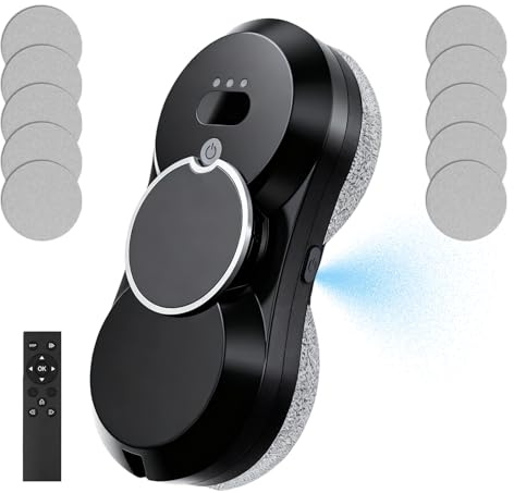 Window Cleaning Robot 5600Pa Intelligent Robot Window Cleaner Auto Wat Spr | Remote Control 3 Cleaning Modes,Security System Edge Detection with 10 Cloths for High-Rise Window Ceiling,Outdoor Indoor
