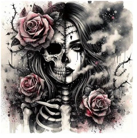 GLIDIAM 40x40cm Diamond Painting Eckige Steine Horror Todesfrau, Diamant Malerei Bilder Frau Gothic Totenkopf, DIY Full Drill Basteln Erwachsene, Mosaik Stickerei Kreuzstich Geschenk für Wanddeko