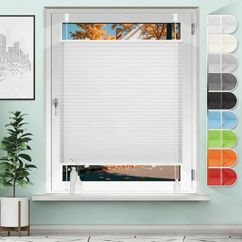 Thermo Plissee Ohne Bohren 115 x 105 cm Bietet Optimalen Sichtschutz Und Privatsphäre Plissee Ohne Bohren Nach Maß Up-Down Funktion inkl Klemmträger für Wohnzimmer Küche, Weiß
