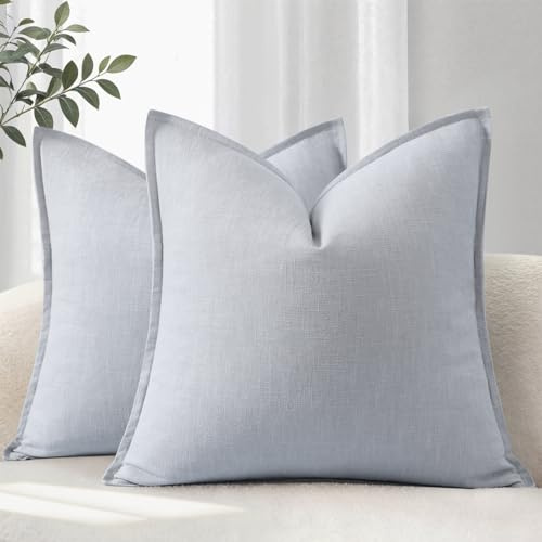 YCOLL Kissenbezug 40x40 2er Set Gemütliche Weiche Natur-Leinen Kissenhüllen Einfarbige Sofakissen Moderne Kissenbezüge mit Kante Dekokissen für Couch, Bett Wohnzimmer Hellblau