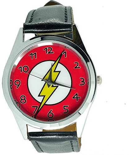 Taport® Armbanduhr Blitz The Flash Quarzuhr Marvel schwarz Echtes Lederarmband + Gratis Ersatzbatterie + Gratis Geschenkverpackung