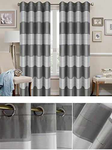 FKL DESIGN Home Deco Gardine Ösen- Vorhang - Halbtransparent Ösenvorhänge - Schlafzimmer Wohnzimmer Kinderzimmer - Vorhänge - Weich Fallende Gardinen - 2er Set 145x245 cm - Farbe Silbergrau, AGV V26