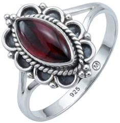 mantraroma Granat Ring Silber 925 Damen – Cabochon Edelstein Statement Ring, Vintage Design Schmuck für Frauen