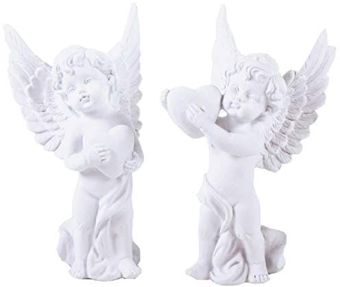 UDIG Engel Herz 2er Set, Polyresin, weiß, 15 cm, süßer Schutzengel im Set
