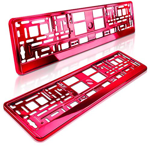 schildEVO 2 Kennzeichenhalter | ROT Metallic Hochglanz | Chrom Look | Nummernschildhalter | Kennzeichen-Halterung | DHL-Versand