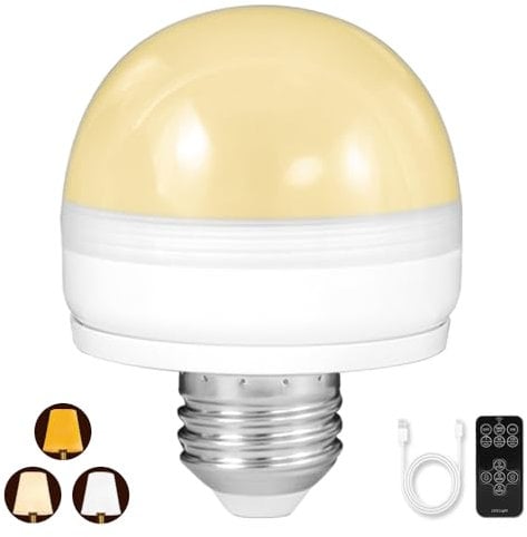 BLUEYE Rechargeable Light Bulbs,8W,Remote Control,Soft Warm 2700K-6000K,50W Equiv.,450Lumens,Flicker-free,E27 Detachable Charging(E14 available),Battery Operated Emergency Lamp for Non-Hardwired,1Pack