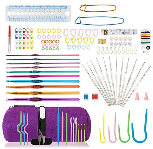 LIHAO - Kit de ganchillo de punto de lana, accesorios completos de 22 agujas de ganchillo, para principiantes, ocio, creativos para mujer, regalo de cumpleaños, fiesta, madre, Navidad,