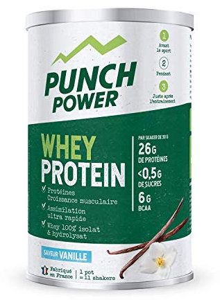 PUNCH POWER - Whey Protein - Vanille - Pot 350g - Protéine Croissance Musculaire - Assimilation Ultra Rapide - 24g de protéines par shaker - 100% Whey Isolat et hydrolysat - Marque Française