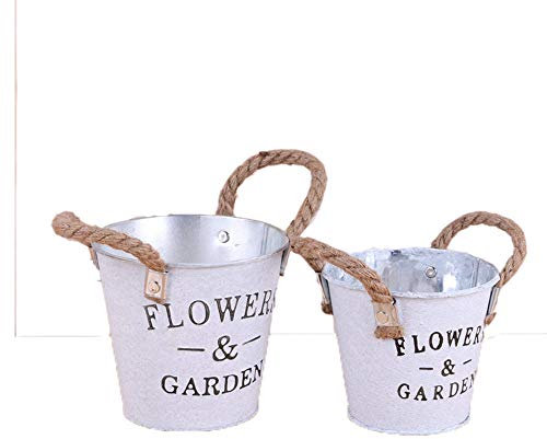 Luguoo Jardinera de Metal Vintage Shabby Chic Cubo pequeño Oval Metal Tin Plant Plantador de Flores Maceta para decoración del hogar (S+L)